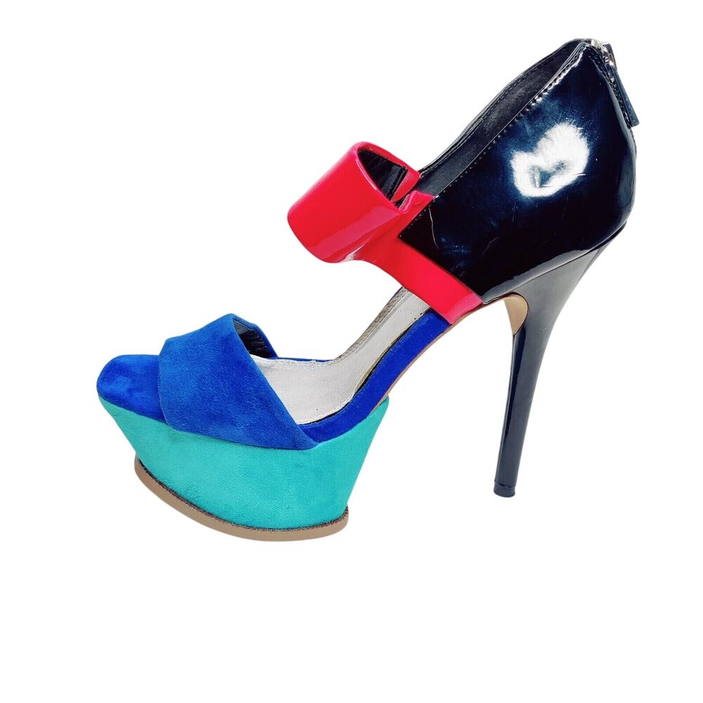 Bakers Color Block Blue Womens High Heel Stiletto Platform Sz 7M Patent Leather
